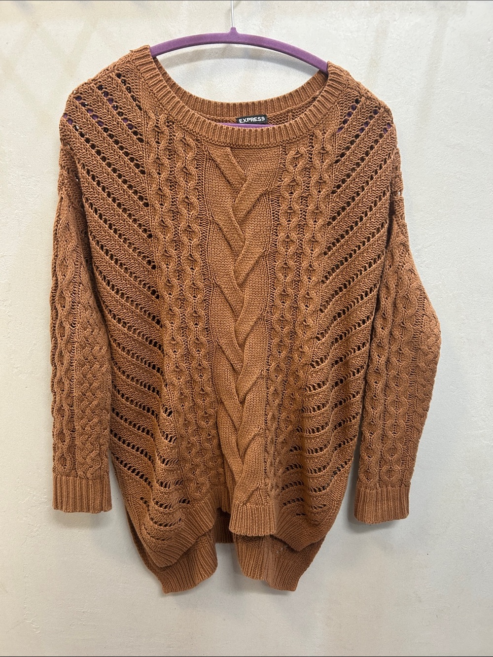 Express Women's Open Cable Knit Sweater in Rust